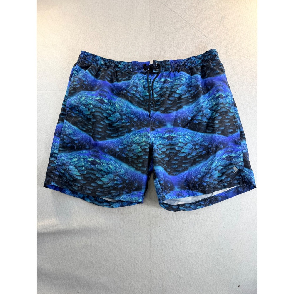 Reel legends Blue School of Fish Graphic Print Swim Trunks Board Shorts Mens XL